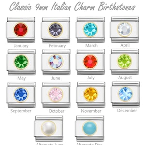 Italian Charm Birthstone month links for all 9mm classic-size Italian Charm Bracelets.