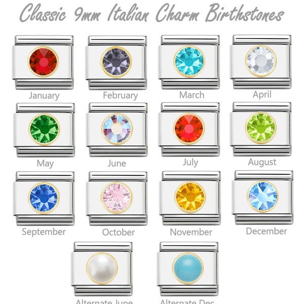 Italian Charm Birthstone month links for all 9mm classic-size Italian Charm Bracelets.