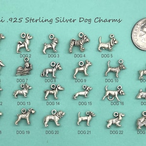 Tiny Mini .925 Sterling Silver Dog Breed Charms for charm bracelet or necklace