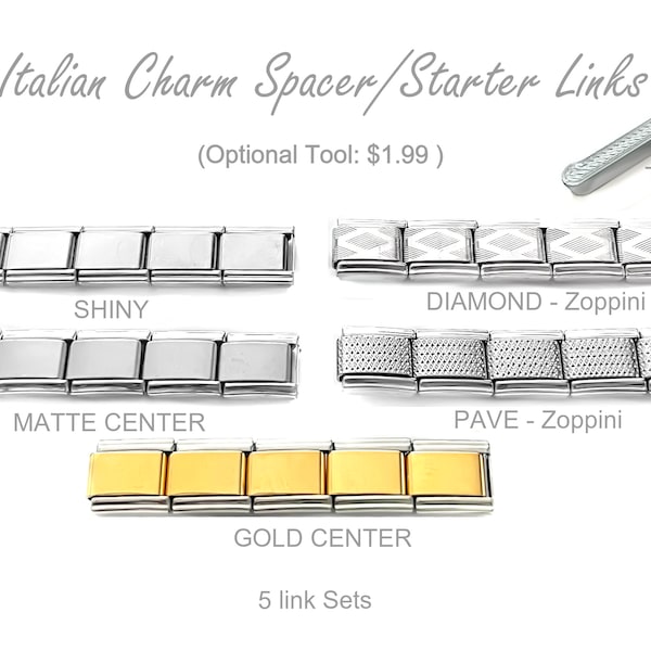 Italian Charm Bracelet SPACER link sets for starter. 5 Styles to choose from. Charm Tool is available. Directions on how it works in photos.