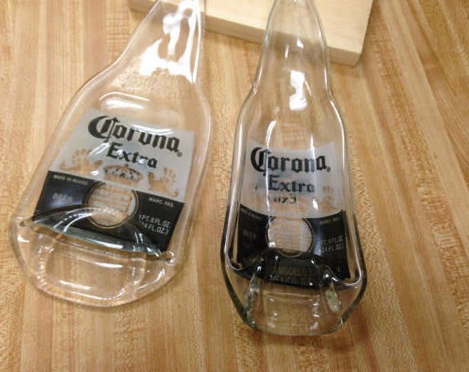FREE SHIPPING Two Corona Cervesa Extra Mexican Beer One Plate and One Flat Slumped Melted Bottle Cheese Tray Spoon Rest Glass Plate Eco