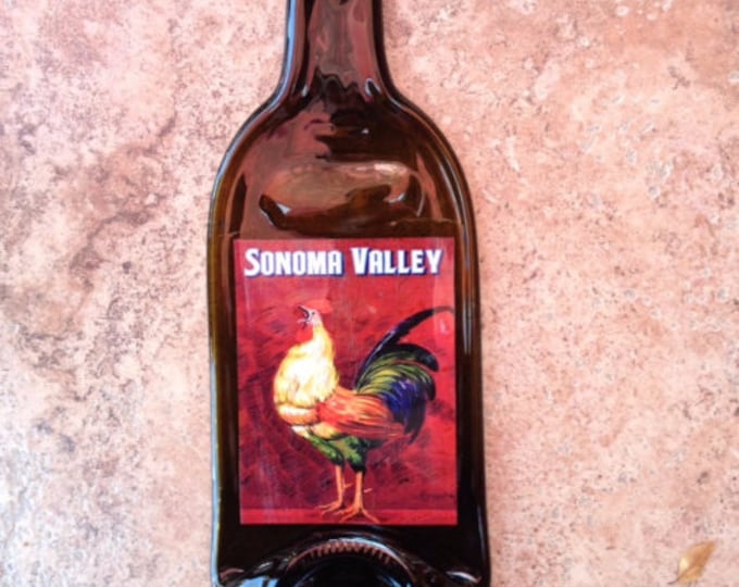 Free Shipping Sonoma Valley Rooster Wine Slumped Melted Flattened Flat Bottle Cheese Tray Spoon Rest Glass Plate Gift