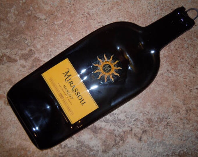 Free shipping California Mirassou Merlot 2007 Wine Slumped Melted  Flat Wine Bottle Cheese Tray Spoon Rest Glass Plate Eco Gift