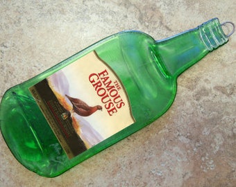 FREE SHIPPING The Famous Grouse Whiskey Irish  Slumped Melted Flat wine bottle elegant cheese tray spoon rest Great Eco Gift