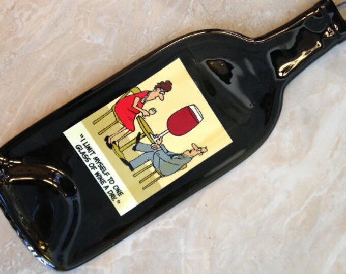 One Glass a Day // Slumped Melted Flattened Flat Wine Bottle Cheese Tray Spoon Rest Glass Plate Eco Gift Inactive