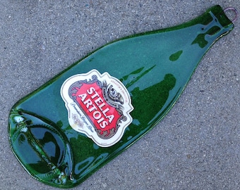 Free shipping Belgium Stella Artois Vintage Label Beer Slumped Melted Flattened Wine Bottle  Spoon Rest Glass Plate Eco Gift Inactive