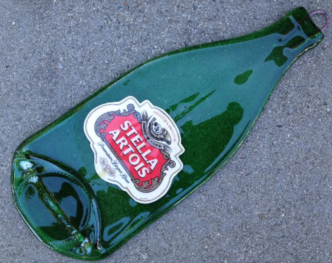 Free shipping Belgium Stella Artois Vintage Label Beer Slumped Melted Flattened Wine Bottle  Spoon Rest Glass Plate Eco Gift Inactive