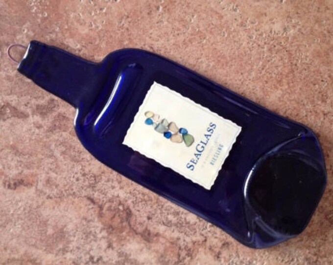 Free Shipping SeaGlass Riesling Slumped Melted Flattened Flat Wine Bottle Cheese Tray Spoon Rest Glass Plate Eco Gift