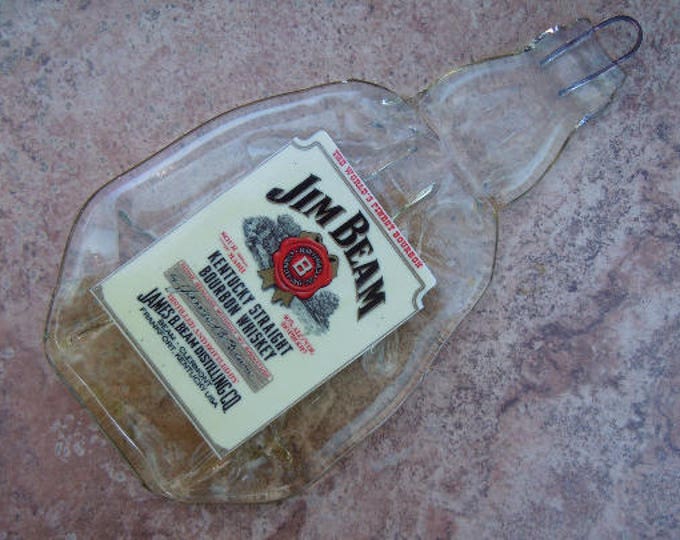 Free Shipping Jim Beam Kentucky Bourbon Straight Whiskey Slumped Melted Flattened Flat Bottle Cheese Tray Spoon Rest Glass Plate Eco Gift