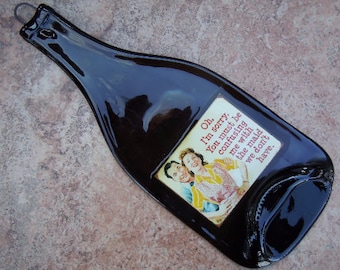 Free Shipping Pin-Up Retro Funny Quote Saying Maid Slumped Melted Flattened Flat Bottle Tray Spoon Rest Glass Plate Gift