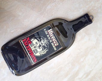 Free Shipping HIPPIES // Wine Slumped Melted Flattened Flat Bottle Tray Spoon Rest Glass Plate Gift