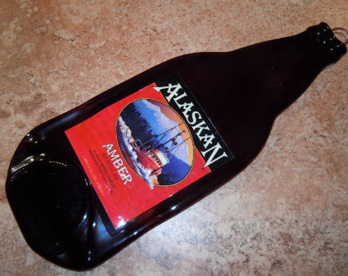 FREE SHIPPING Alaskan Beer Amber Ale Slump Melted Flat Wine Bottle Cheese Tray Spoon Rest Glass Eco Gift