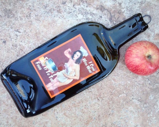 Free Shipping Funny Quote I Cook With Wine Slumped Melted Flattened Flat Bottle Tray Spoon Rest Glass Plate Gift