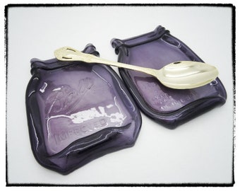 Free Shipping..Set of Two Melted Mason Jar, "pint size" w/ BALL LOGO Cute Spoon Rest, Cheese butter appetizer Tray, coast er, dish soap..