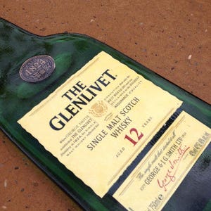 FREE SHIPPING Glenlivet 12 Year Single Malt Scotch Whisky Slumped Melted Flat wine bottle elegant cheese tray spoon rest Great Eco Gift