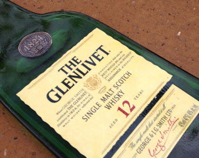 FREE SHIPPING Glenlivet 12 Year Single Malt Scotch Whisky Slumped Melted Flat wine bottle elegant cheese tray spoon rest Great Eco Gift