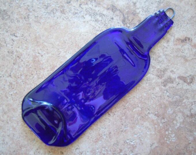 Free Shipping Plain Cobalt Blue 1 Wine Plate Slumped Melted Flattened Flat Wine Bottle Cheese Tray Spoon Rest Glass Plate Eco Gift