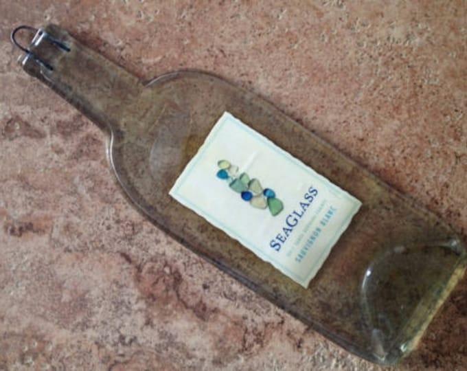 Free Shipping SeaGlass Sea Glass Sauvignon Blanc Slumped Melted Flattened Flat Wine Bottle Tray Spoon Rest Glass Plate Gift