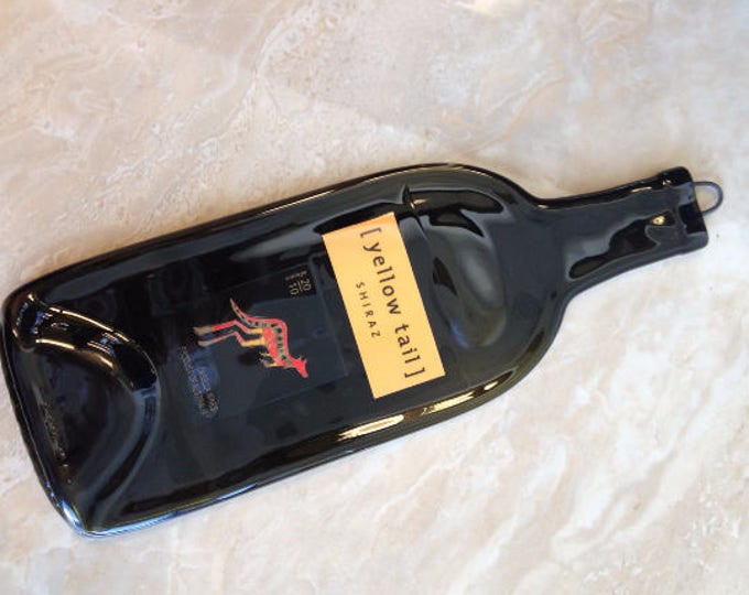Free Shipping Yellow Tail // SHIRAZ Wine Slumped Melted Flattened Flat Bottle Tray Spoon Rest Glass Plate Gift
