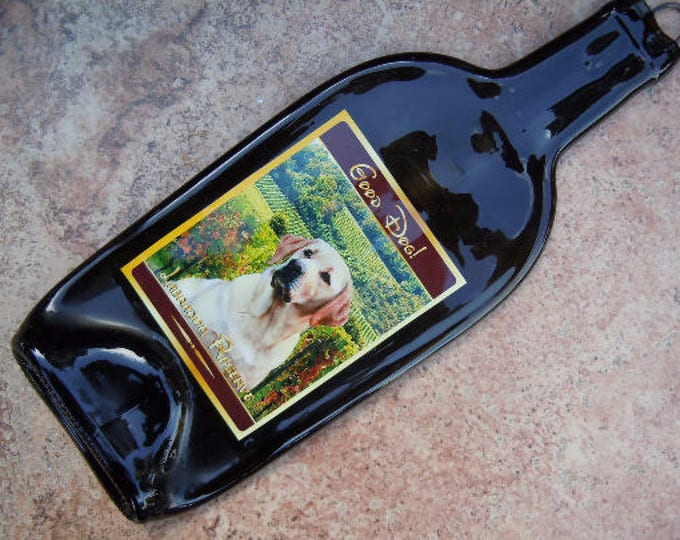 Good Dog White Labrador Reserve K9 Wine Slumped Melted Flattened Flat Bottle Cheese Tray Spoon Rest Glass Plate Gift