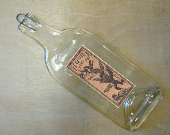 FREE SHIPPING Tequila Chamucos Slumped Melted Flattened Wine Bottle Cheese Tray Spoon Rest Eco Gift