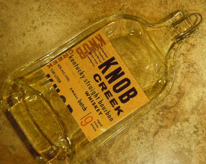 FREE SHIPPING Knob Creek Kentucky Streight Bourbon Whiskey  Slumped Melted Flat wine bottle elegant cheese tray spoon rest Great Eco Gift