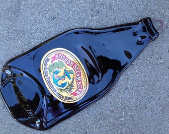 Free shipping Anchor Steam San Francisco California Beer Slumped Melted  Wine Bottle  Spoon Rest Glass Pl ate Eco Gift .