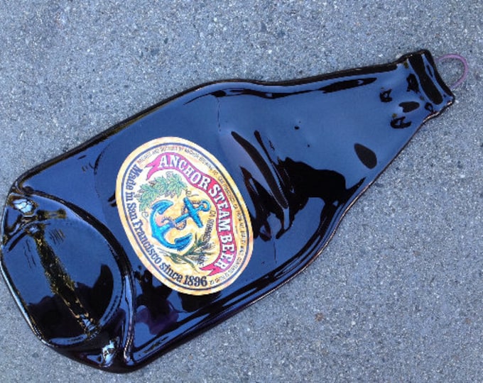Free shipping Anchor Steam San Francisco California Beer Slumped Melted  Wine Bottle  Spoon Rest Glass Pl ate Eco Gift .
