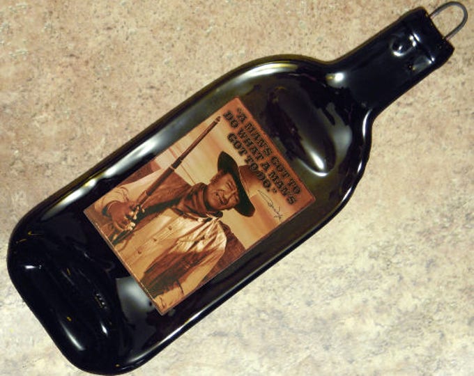 FREE SHIPPING John Wayne Celebrity Slump Melted Flat Wine Bottle Cheese Tray Spoon Rest Glass Eco Gift