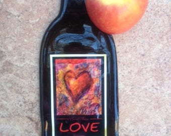 Free Shipping LOVE heart wine for the one in love Slumped Melted Flattened Flat Wine Bottle Tray Spoon Rest Glass Plate Gift