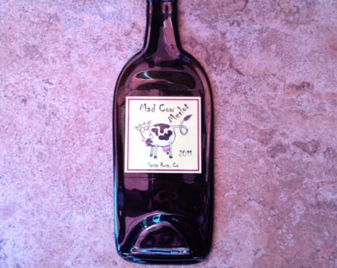 Free Shipping Mad Cow Merlot Slumped Melted Flattened Flat Wine Bottle Tray Spoon Rest Glass Plate Gift