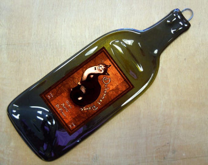 Free Shipping Cat Dubonnet Wine Slumped Melted Flattened Flat Wine Bottle Cheese Tray Spoon Rest Glass Plate Eco Gift