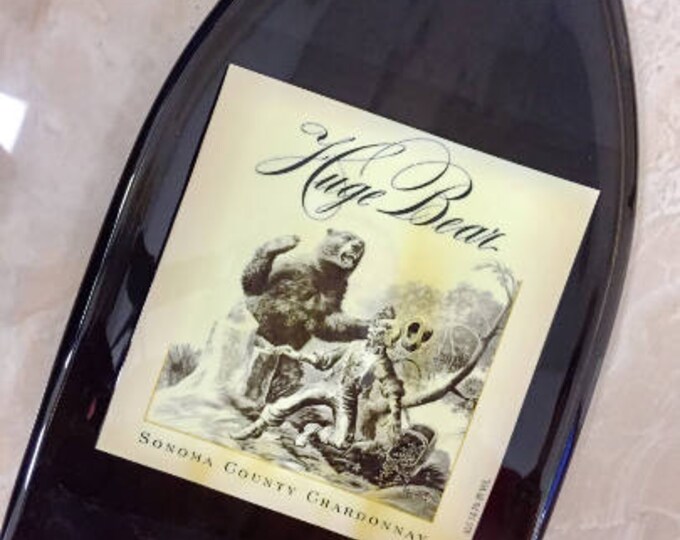 FREE SHIPPING Huge Bear Sonoma County Wine Slump  Flat Wine Bottle Cheese Tray Spoon Rest Glass Eco Gift