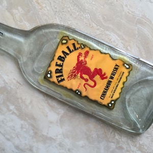 FREE SHIPPING Fireball Cinnamon Whiskey Slumped Melted Flat Whisky bottle elegant cheese tray spoon rest Eco Gift image 1