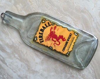 FREE SHIPPING Fireball Cinnamon Whiskey Slumped Melted Flat Whisky bottle elegant cheese tray spoon rest Eco Gift