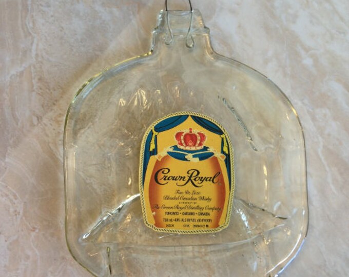FREE SHIPPING Crown Royal Canadian Whisky Original Ireland version Slumped Flat wine bottle elegant cheese tray spoon rest Great Eco Gift