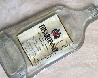 FREE SHIPPING Disaronno Originale 1525 // Standart Slump  Flat Wine Bottle Cheese Tray Spoon Rest Glass Eco Gift