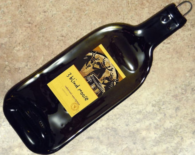 Free Shipping 3 Blind Moose Cabernet Wine Slumped Melted Flattened Flat Bottle Cheese Tray Spoon Rest Glass Plate Gift