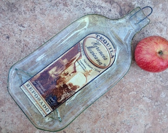 FREE SHIPPING Herencia Mexicana Tequila Slumped Flattened bottle elegant cheese tray spoon rest glass plate eco gift
