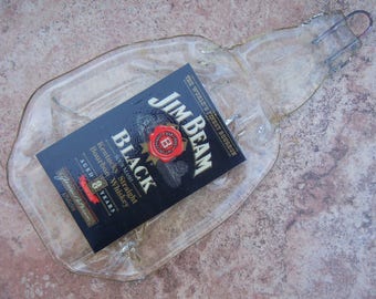 FREE SHIPPING Jim Beam Black Label Bourbon Straight  Whisky  Slumped Melted Flattened Wine Bottle Cheese Tray Spoon Rest Eco Gift