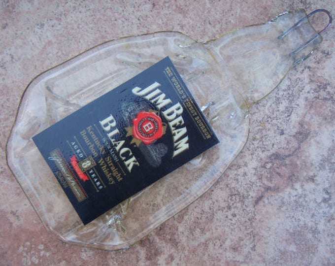 FREE SHIPPING Jim Beam Black Label Bourbon Straight  Whisky  Slumped Melted Flattened Wine Bottle Cheese Tray Spoon Rest Eco Gift