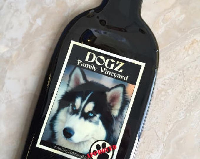 FREE SHIPPING DOGZ - Family Vineyard // Wine Slump Melted Flat Wine Bottle Cheese Tray Spoon Rest Glass Eco Gift