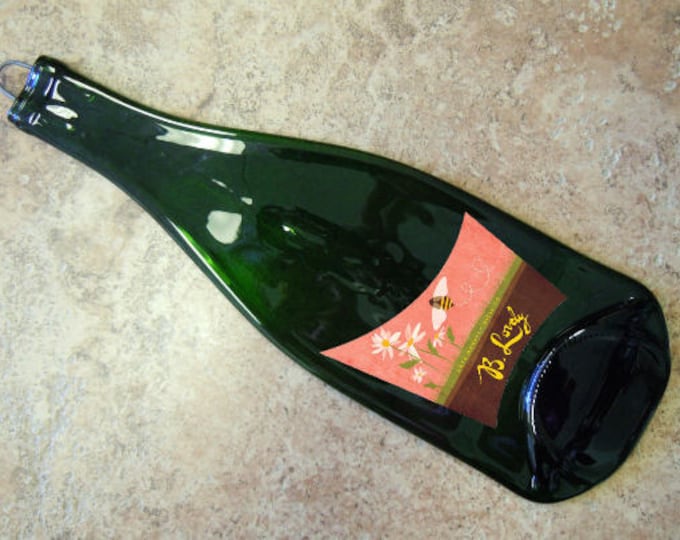 FREE SHIPPING  B Lovely Riesling  Slumped Flattened bottle elegant cheese tray spoon rest glass plate eco gift