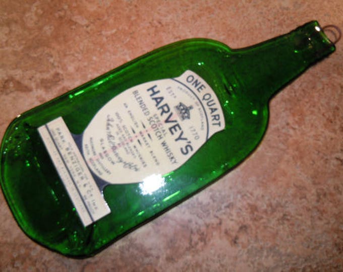 FREE SHIPPING Harvey's Scotch Whisky Whiskey Slumped Melted Flat wine bottle elegant cheese tray spoon rest Great Eco Gift