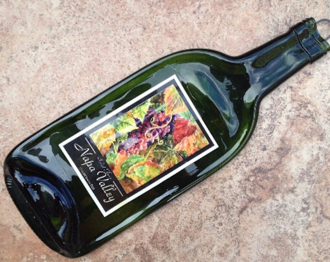 Free Shipping Napa Valley Art Edition Watercolor Grapes Wine Slumped Melted Flattened Flat Bottle Tray Spoon Rest Glass Plate Gift