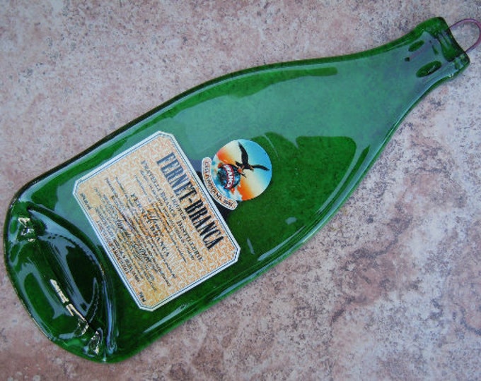 FREE SHIPPING Farnet Branca Liqueur Italy Slump  Flat Wine Bottle Cheese Tray Spoon Rest Glass Eco Gift
