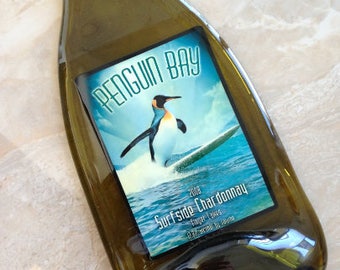 FREE SHIPPING Penguin Bay Surfside Chardonnay  Slumped Melted Flattened Wine Bottle Cheese Tray Spoon Rest Eco Gift
