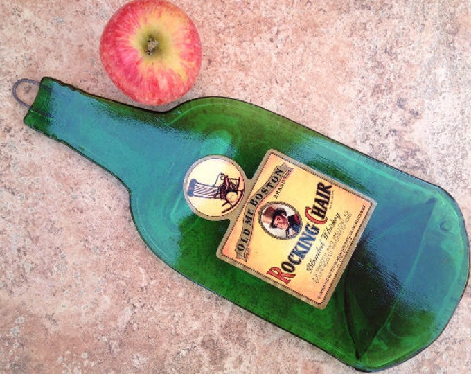 FREE SHIPPING Old Mr. Boston Whisky Whiskey Slumped Melted Flat wine bottle elegant cheese tray spoon rest Great Eco Gift