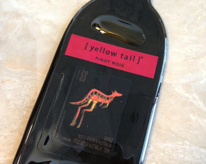 FREE SHIPPING Yellow TAIL - Pinot Noir // Slump Melted Flat Wine Bottle Cheese Tray Spoon Rest Glass Eco Gift