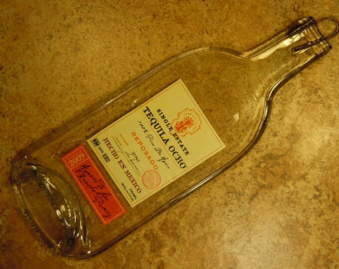 Ocho Reposado Mexico Slumped Flattened bottle elegant cheese tray spoon rest glass plate eco gift